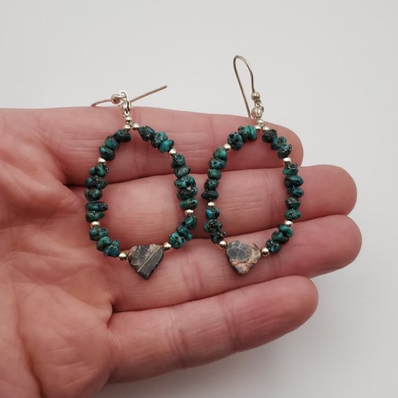 Jewelry - 925 Sterling Silver Unique Handmade Two Types Of Stone Heart Earrings